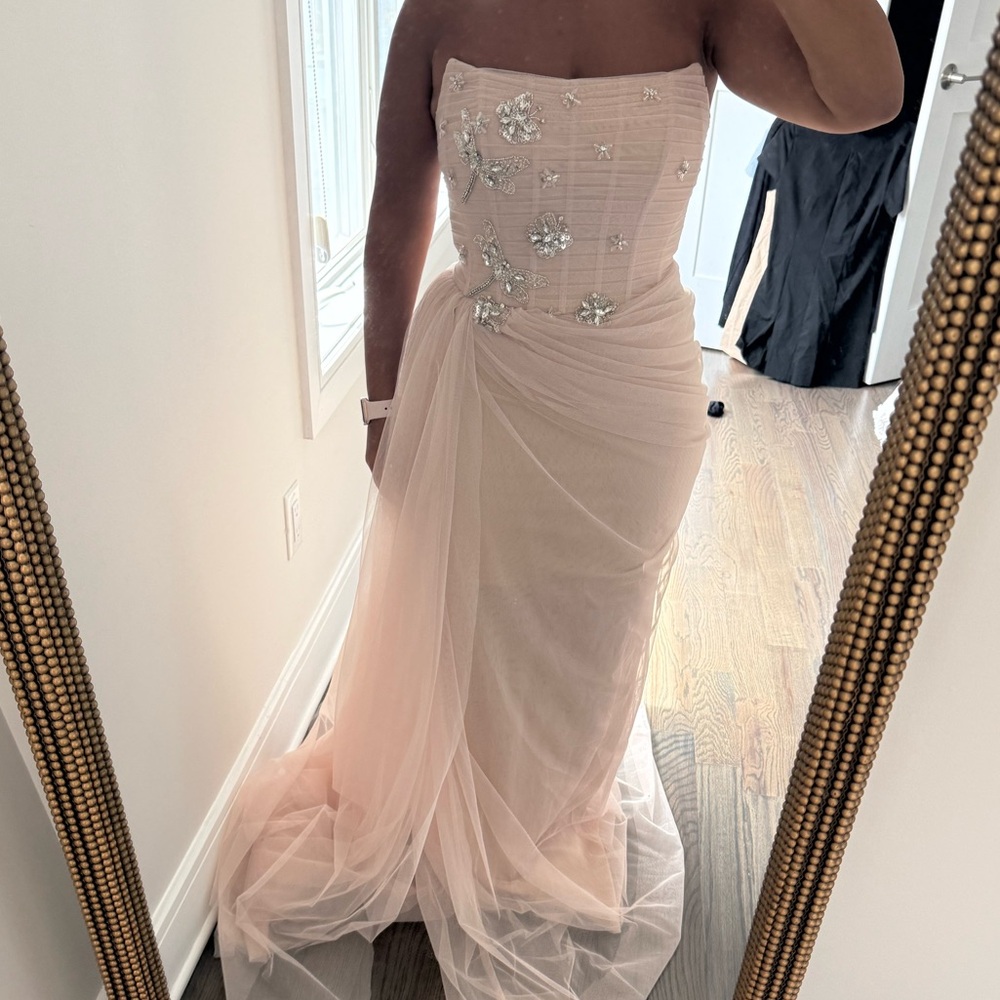 Elegant Strapless Pink Evening Gown